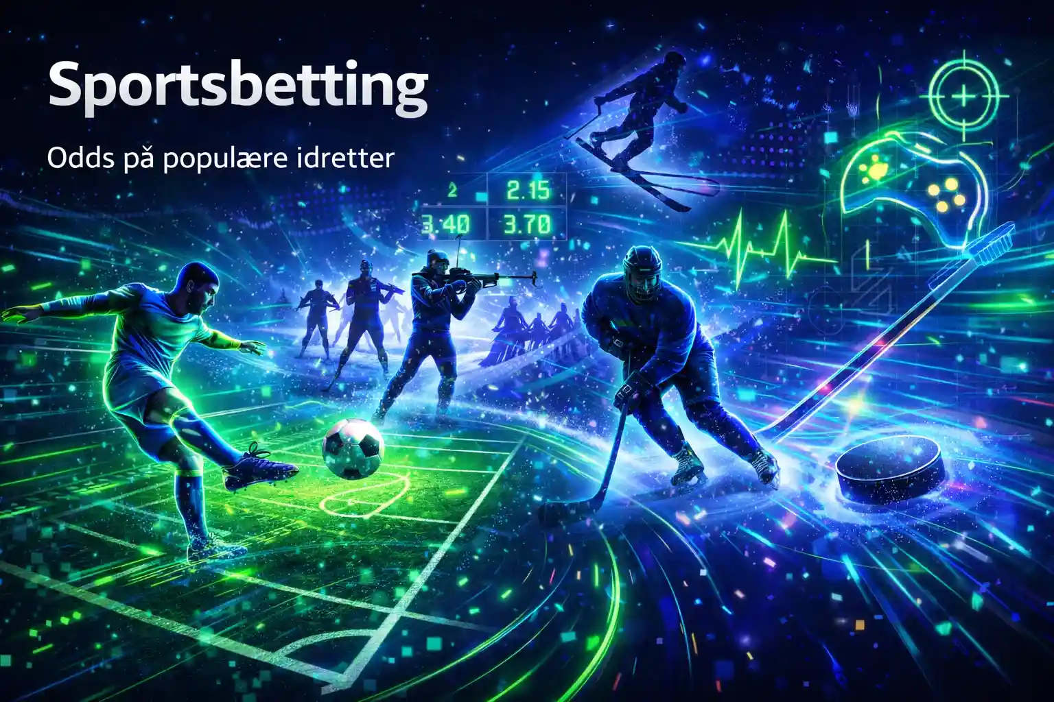 Fotballspiller og ishockeyspiller i aksjon med live odds statistikk i bakgrunnen