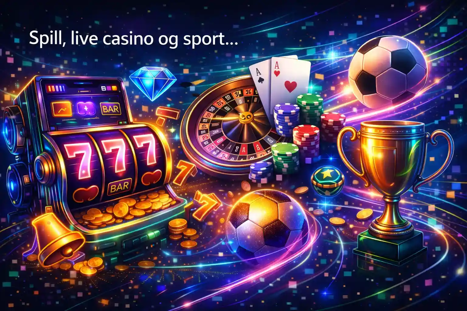 Spilleautomat og fotballpokal som symboliserer tilgang til casino og sport direkte på mobil