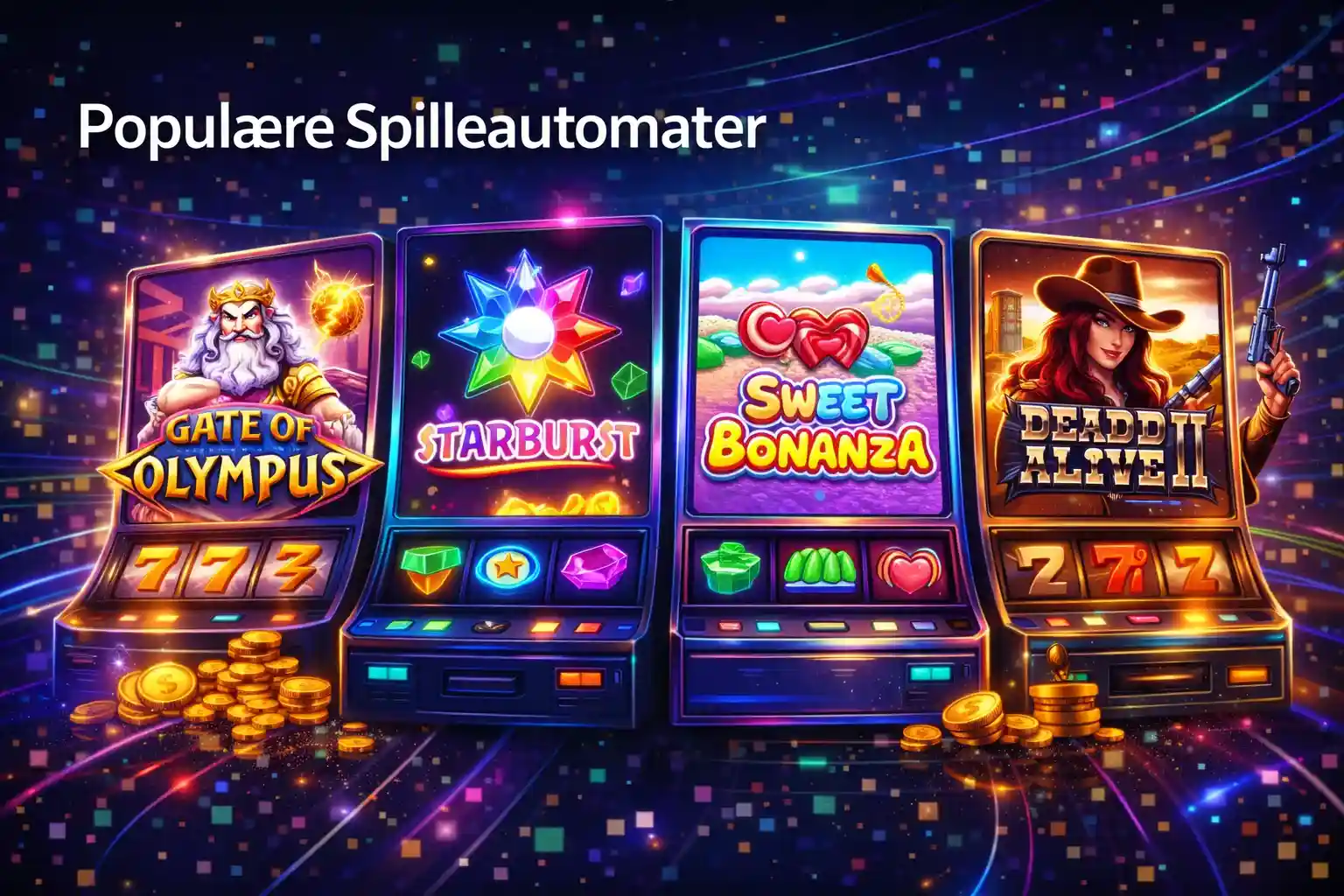 Utvalg av favoritter som Starburst Dead or Alive 2 og Sweet Bonanza på rad