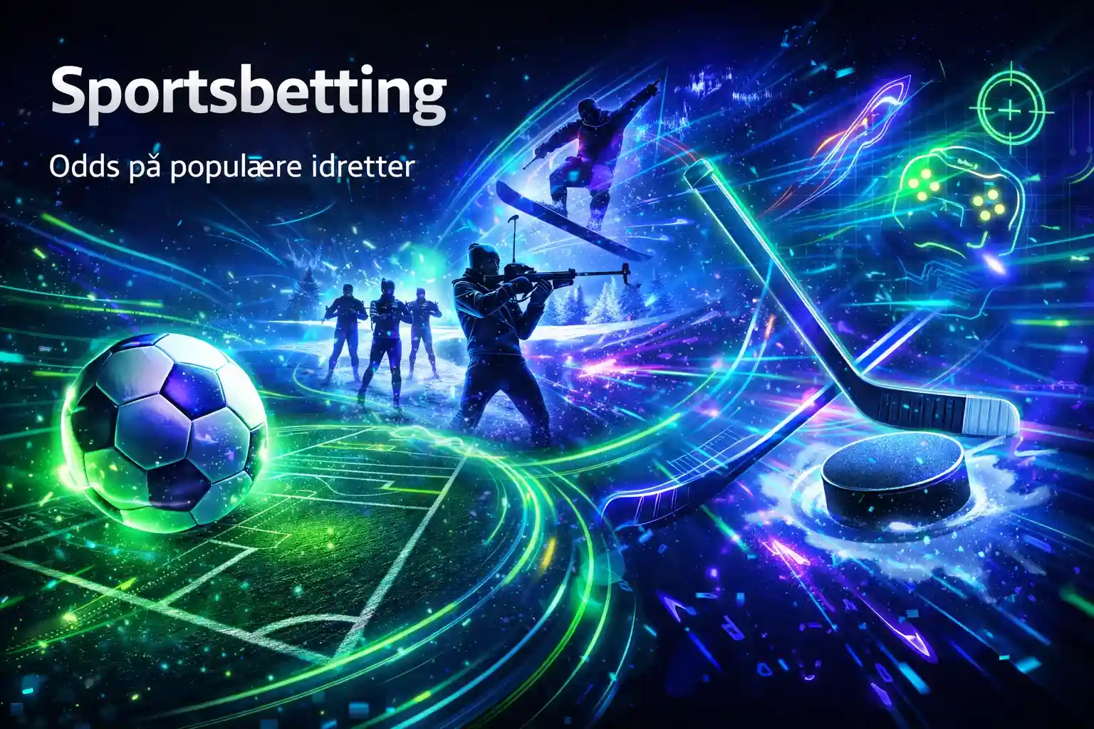 Neonbelyst illustrasjon av hockeyspiller og fotballspiller for odds på populære idretter
